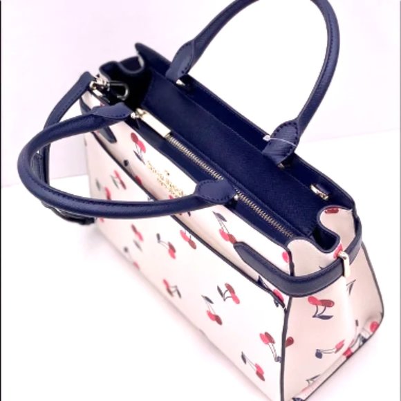 NWT Kate Spade Dancing Cherries Leather Shoulder Bag Crossbody Cream White Blue - Picture 12 of 16